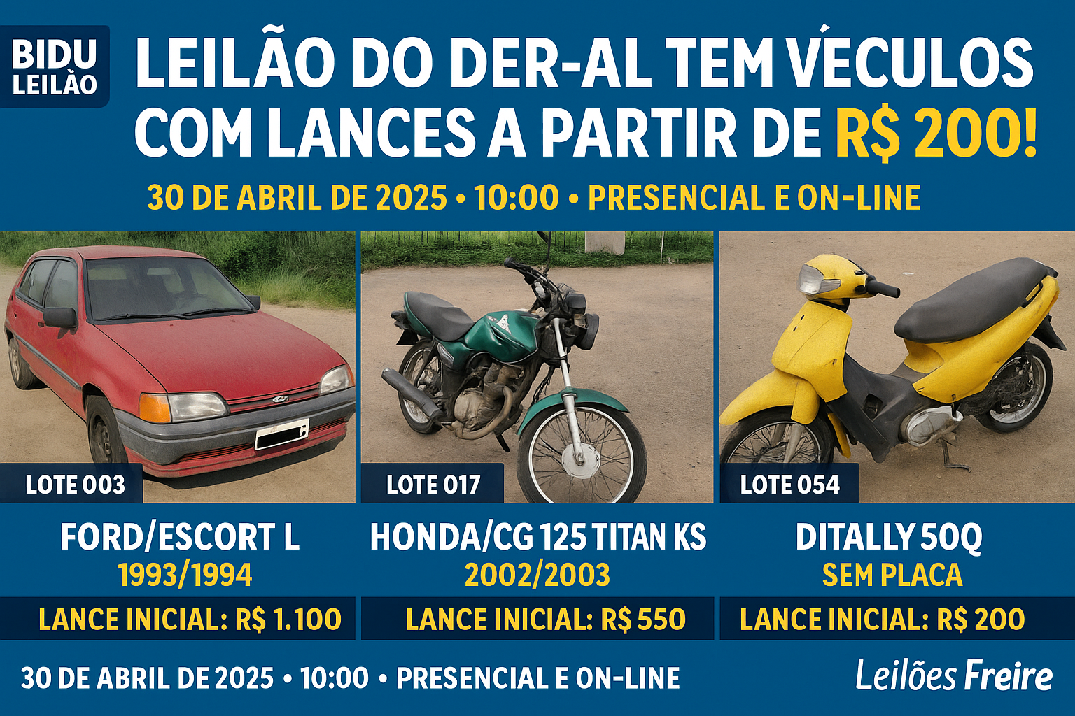 🚨 Leilão do DER-AL tem veículos com lances a partir de R$200! Veja como participar