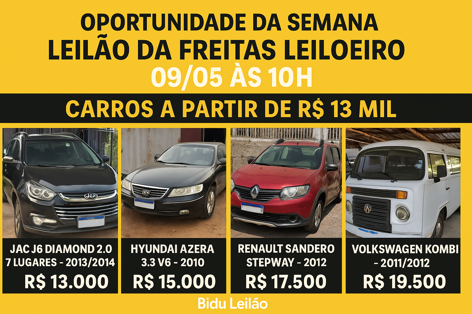 🔥 Oportunidade da Semana: Leilão da Freitas Leiloeiro em 09/05 tem carros a partir de R$ 13 mil