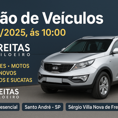 Leilão de Veículos no Freitas Leiloeiro: Oportunidade em Santo André/SP no dia 10/06!