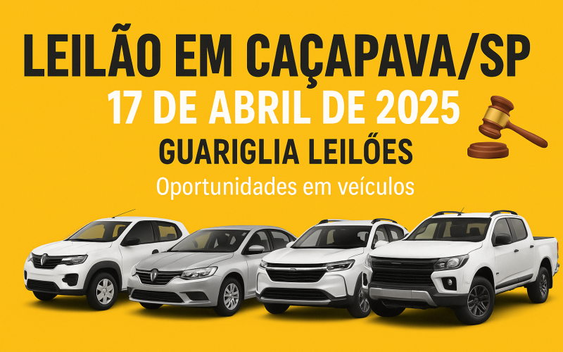 Vai ter leilão em Caçapava/SP! Guariglia Leilões traz boas oportunidades em veículos para revenda, locação e uso próprio