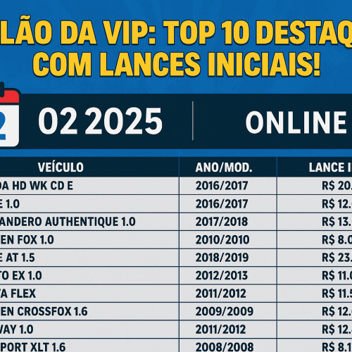 🚀 VIP Leilões em 02/05/2025: Top 10 Achados com Lances Imperdíveis! 🚗💥